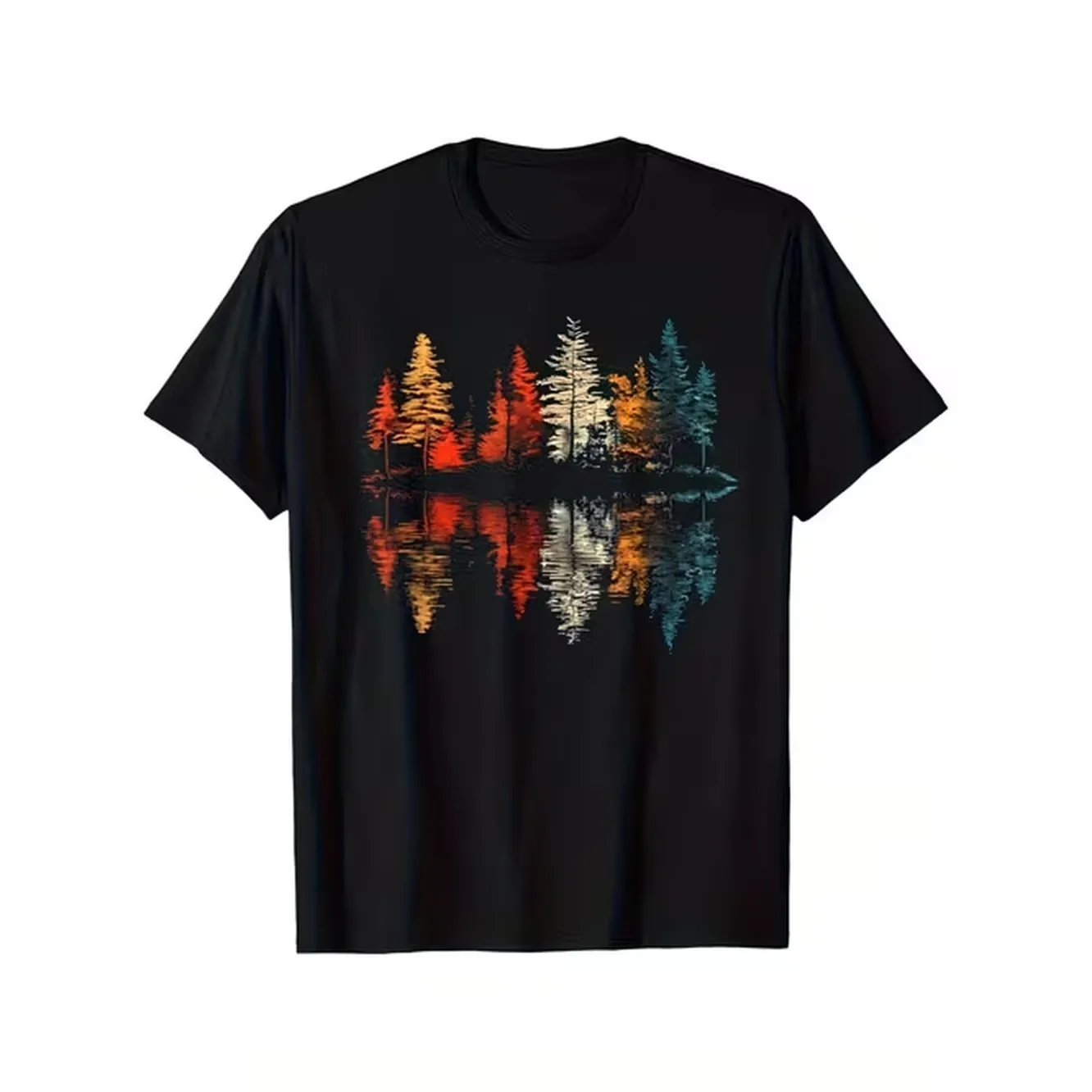 Outdoor Camping Activities - Herren-T-Shirt mit Retro-Reflexionsdruck, schwarz mit buntem