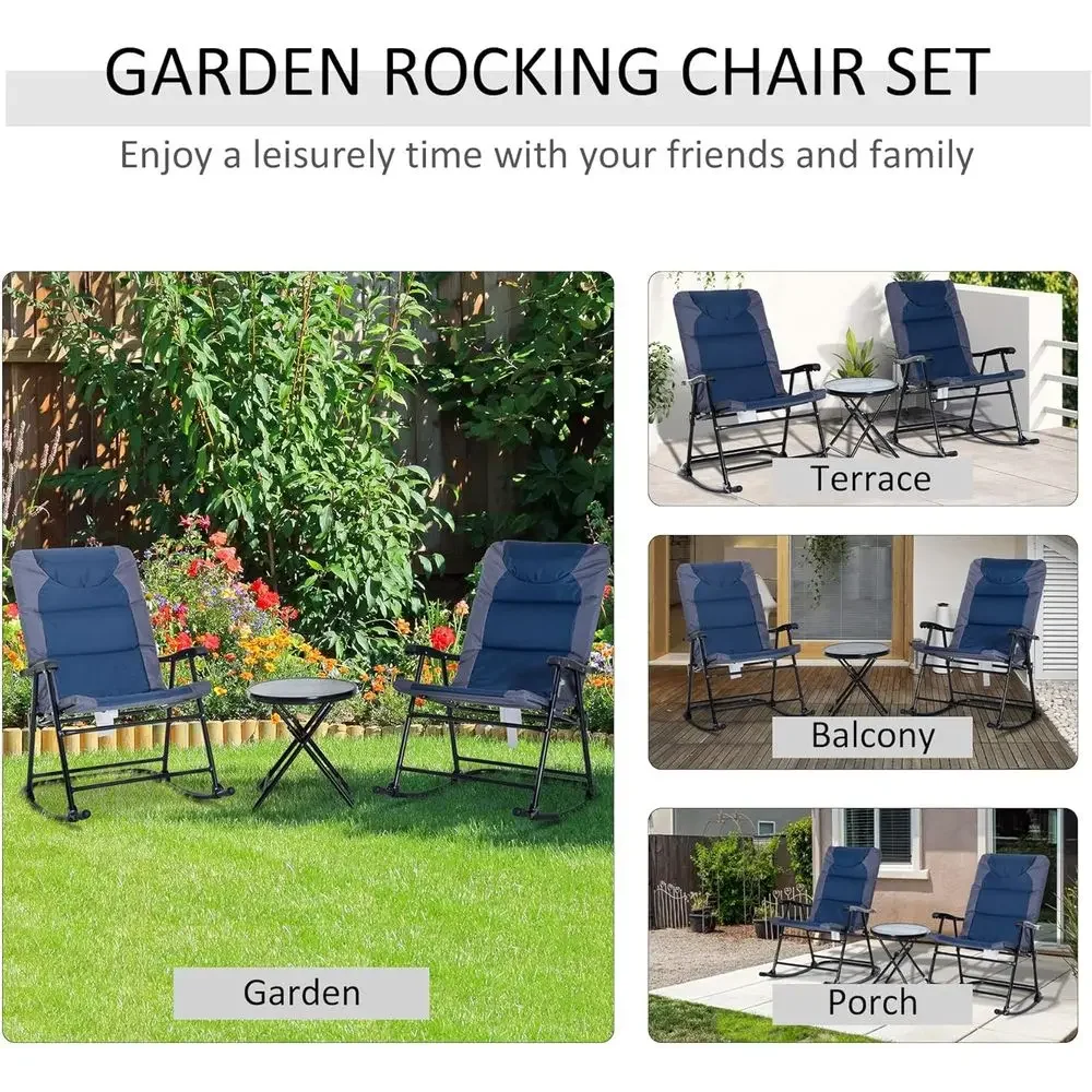 Marineblaues 3-teiliges Garten – Outdoor Camping Rocking Chair Bewertung und Preis